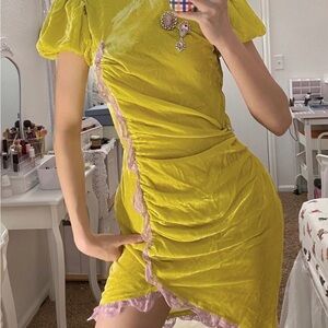 Nodress Yellow Chinese Dress with Pink Accents